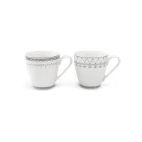 Zdjęcie Zestaw dwóch porcelanowych kubków zdobionych subtelnym szarym motywem – Leander