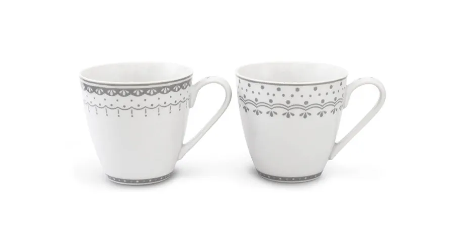 obrazek 1 Zestaw dwóch porcelanowych kubków zdobionych subtelnym szarym motywem – Leander
