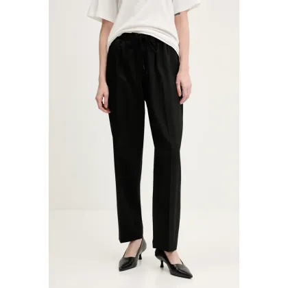 Zdjęcie MM6 Maison Margiela spodnie z domieszką wełny damskie kolor czarny proste high waist S52KA0512.M35153