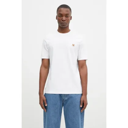 Zdjęcie Maison Kitsuné t-shirt bawełniany Fox Head Patch Regular Tee Shirt męski kolor biały z aplikacją LM00104KJ0008