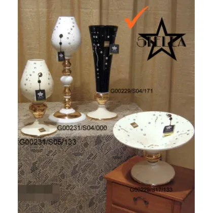 Picture Ceramic trumpet-shaped vase in beige, black and gold, decorated with crystals