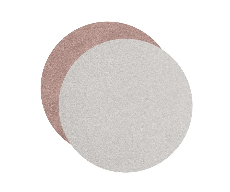 obrazek 1 Stylowa okrągła skórzana podkładka Ø12 cm w kolorze perłowym i popielatego różu