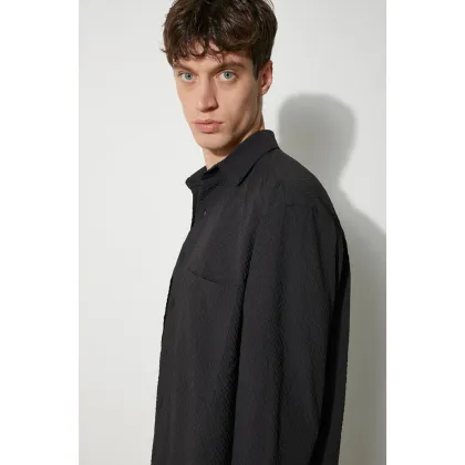 Zdjęcie MKI MIYUKI ZOKU koszula Seersucker Dress Shirt męska kolor czarny regular z kołnierzykiem klasycznym SEERSUCKER.DRESS.SHIRT