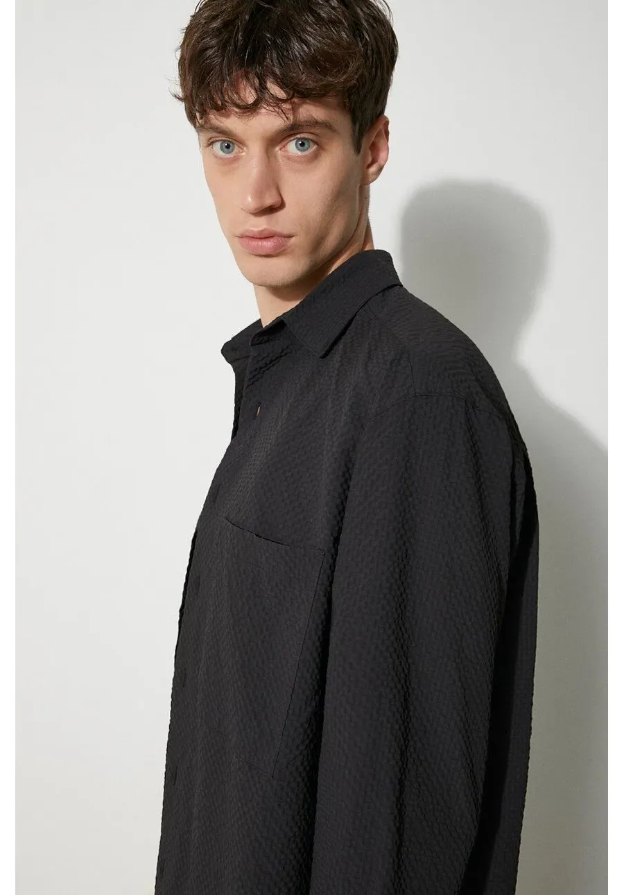 obrazek 1 MKI MIYUKI ZOKU koszula Seersucker Dress Shirt męska kolor czarny regular z kołnierzykiem klasycznym SEERSUCKER.DRESS.SHIRT