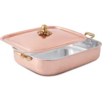 Zdjęcie Brytfanna z dwoma uchwytami i zdobioną pokrywką, miedziana, 4,20lt - Cu Artigiana