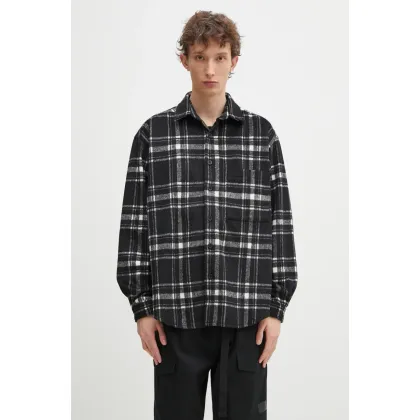 Zdjęcie MKI MIYUKI ZOKU koszula z domieszką wełny Check Flannel Shirt męska kolor czarny relaxed z kołnierzykiem klasycznym CHECK.FLANNEL.SHIRT.BLA