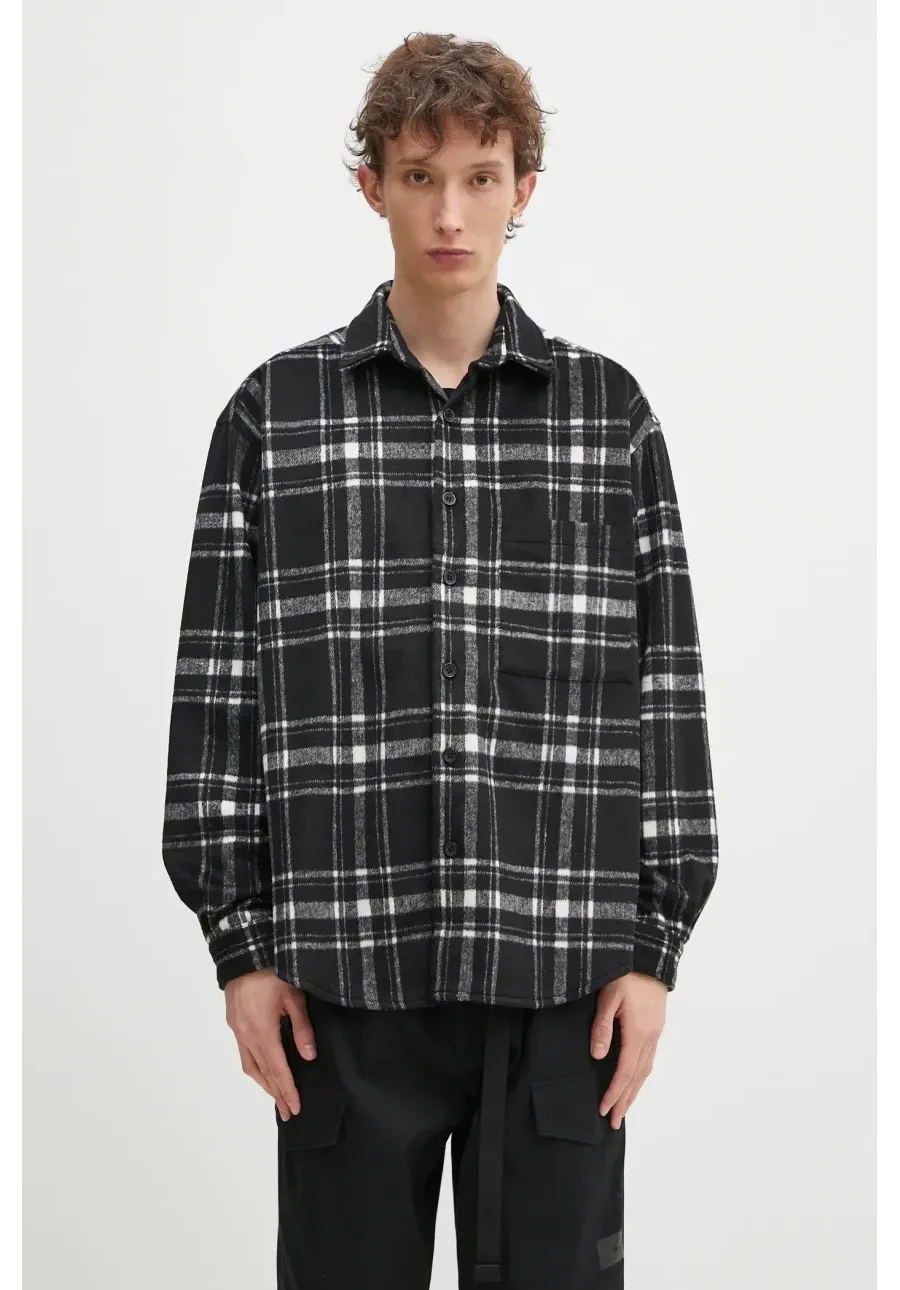 obrazek 1 MKI MIYUKI ZOKU koszula z domieszką wełny Check Flannel Shirt męska kolor czarny relaxed z kołnierzykiem klasycznym CHECK.FLANNEL.SHIRT.BLA