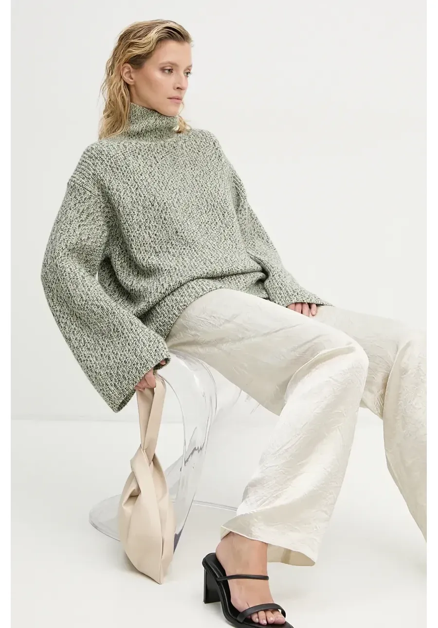 obrazek 1 Nanushka sweter wełniany NIENKE damski kolor szary z golfem NW24PFHA27999