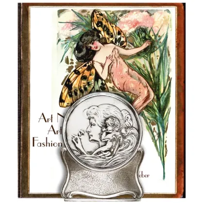 Zdjęcie Piękna podstawka na książki z przedstawieniem kobiety i putto