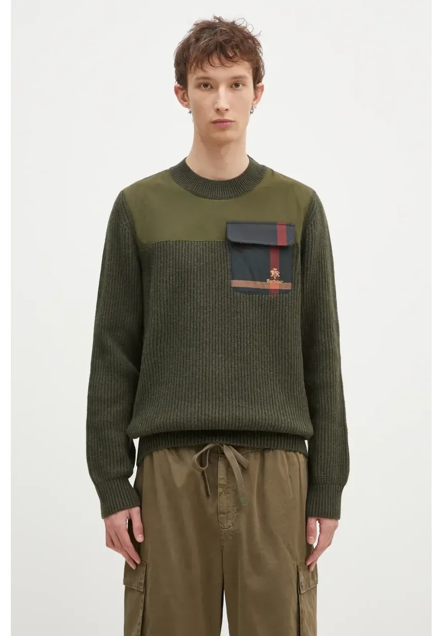 obrazek 1 Baracuta sweter wełniany Barbour x Baracut Miller Knit męski kolor zielony ciepły BRMAG0191