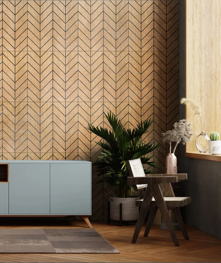 obrazek 1 60x60x1,1 cm LD (Jodełka) panel frezowany MDF fornir dębowy - ozdobna dekoracja ścienna 3D