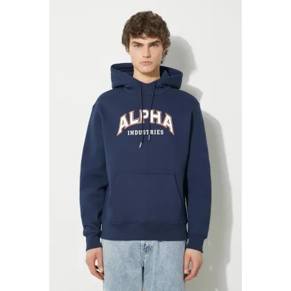 Zdjęcie Alpha Industries bluza College Hoody męska kolor granatowy z kapturem z nadrukiem 146331