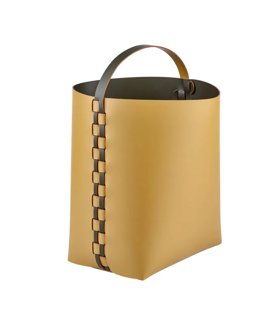 obrazek 1 Skórzany kosz Helena 35x30xH45 cm w stylowym kolorze musztardowym