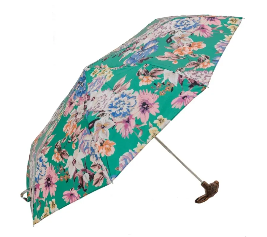 obrazek 7 Stylowy turkusowy parasol damski zdobiony pięknym motywem kwiatowym z rączką w kształcie głowy królika - Pasotti