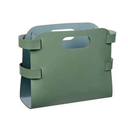 Zdjęcie Kosz na czasopisma 16x36xH25 cm z naturalnej skóry w kolorze liści eukaliptusa