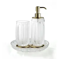 Zdjęcie Piękny stylowy komplet łazienkowy – kubek na szczoteczkę, pojemnik na mydło w płynie oraz taca – 3SC