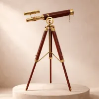 Zdjęcie Mosiężna Luneta Gabinetowa Premium na Drewnianym Statywie - Wysokość 57cm