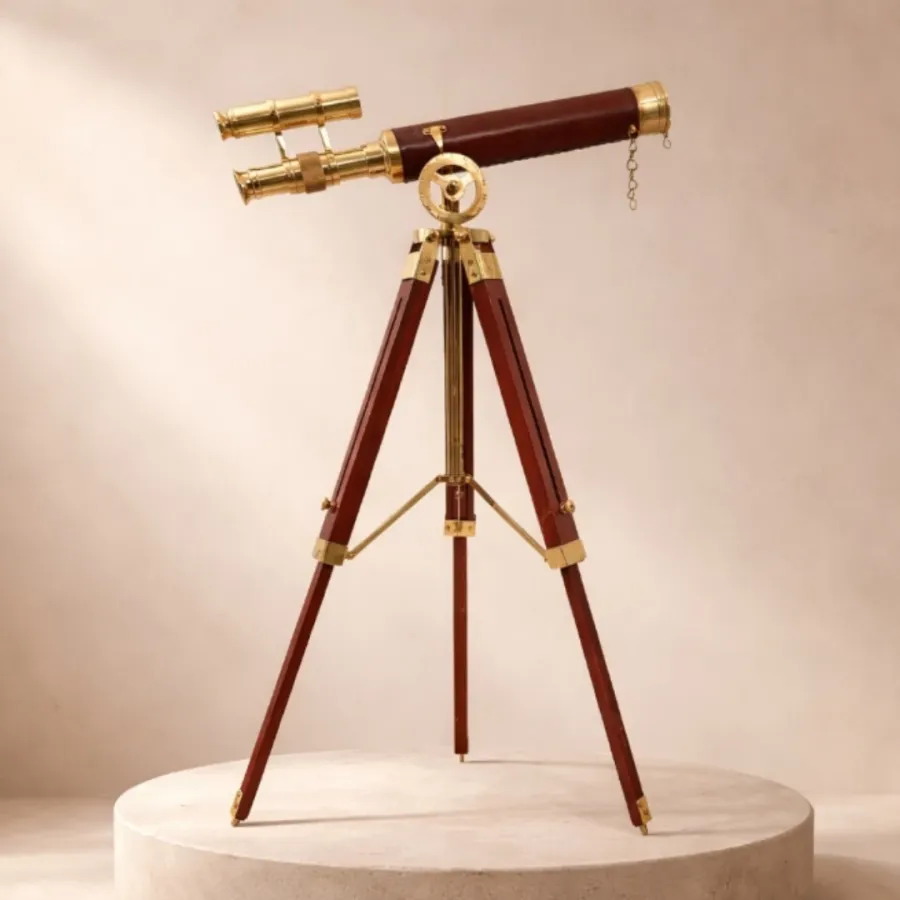 obrazek 1 Mosiężna Luneta Gabinetowa Premium na Drewnianym Statywie - Wysokość 57cm