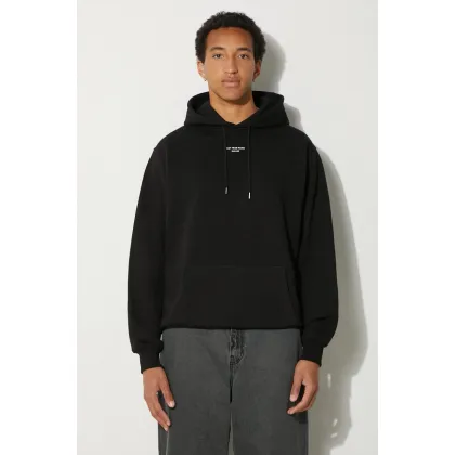 Zdjęcie Drôle de Monsieur bluza bawełniana Le Hoodie Slogan a Poche Classique męska kolor czarny z kapturem gładka PERM-HO161-CO127-BL