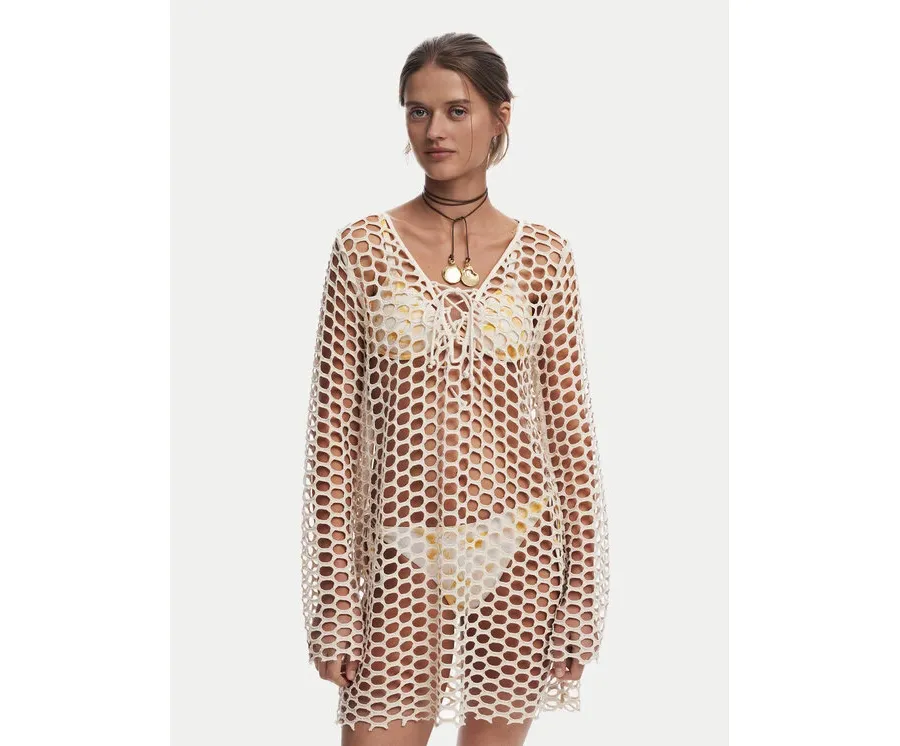 obrazek 1 Desigual Sukienka plażowa Flow 25SWMK22 Beżowy Regular Fit