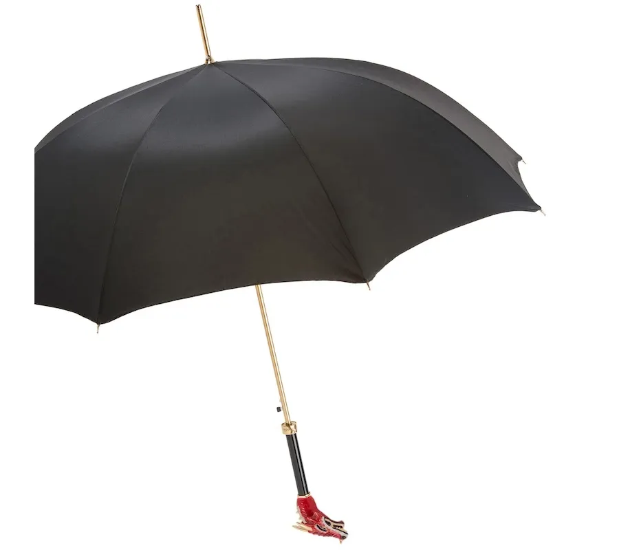 obrazek 7 Piękny stylowy czarny parasol męski z rączką w kształcie głowy smoka – Pasotti