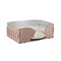 Zdjęcie Skórzane legowisko dla psa 35x20xH15 cm zdobione motywem psich głów w kolorze pudrowego różu