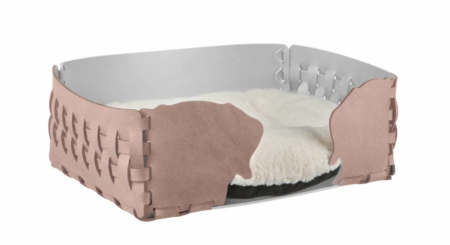 obrazek 1 Skórzane legowisko dla psa 35x20xH15 cm zdobione motywem psich głów w kolorze pudrowego różu