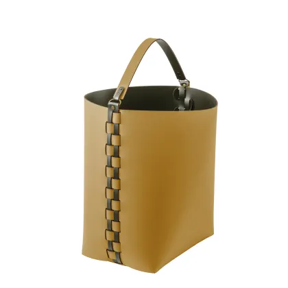 Zdjęcie Luksusowy skórzany koszyk Helena 35x30xH45 cm w oryginalnym musztardowym kolorze