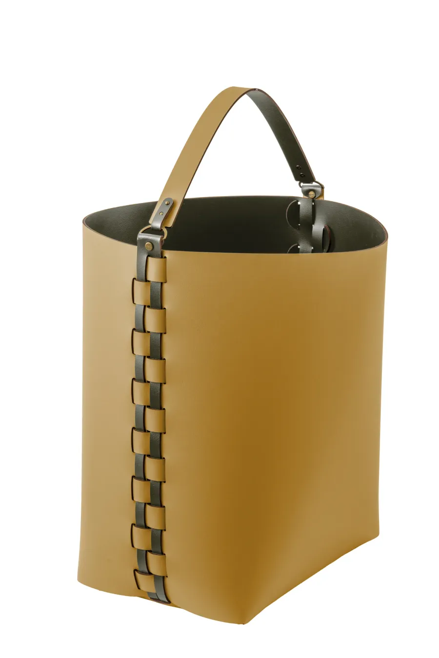 obrazek 1 Luksusowy skórzany koszyk Helena 35x30xH45 cm w oryginalnym musztardowym kolorze