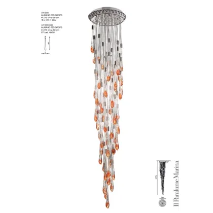 Zdjęcie Stylowy żyrandol kaskadowy z elementami ze szkła Murano „Drop” - Il Paralume Marina