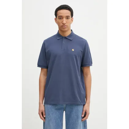 Zdjęcie Carhartt WIP polo bawełniane S/S Chase Pique Polo męski kolor niebieski gładki I023807.2Q8XX
