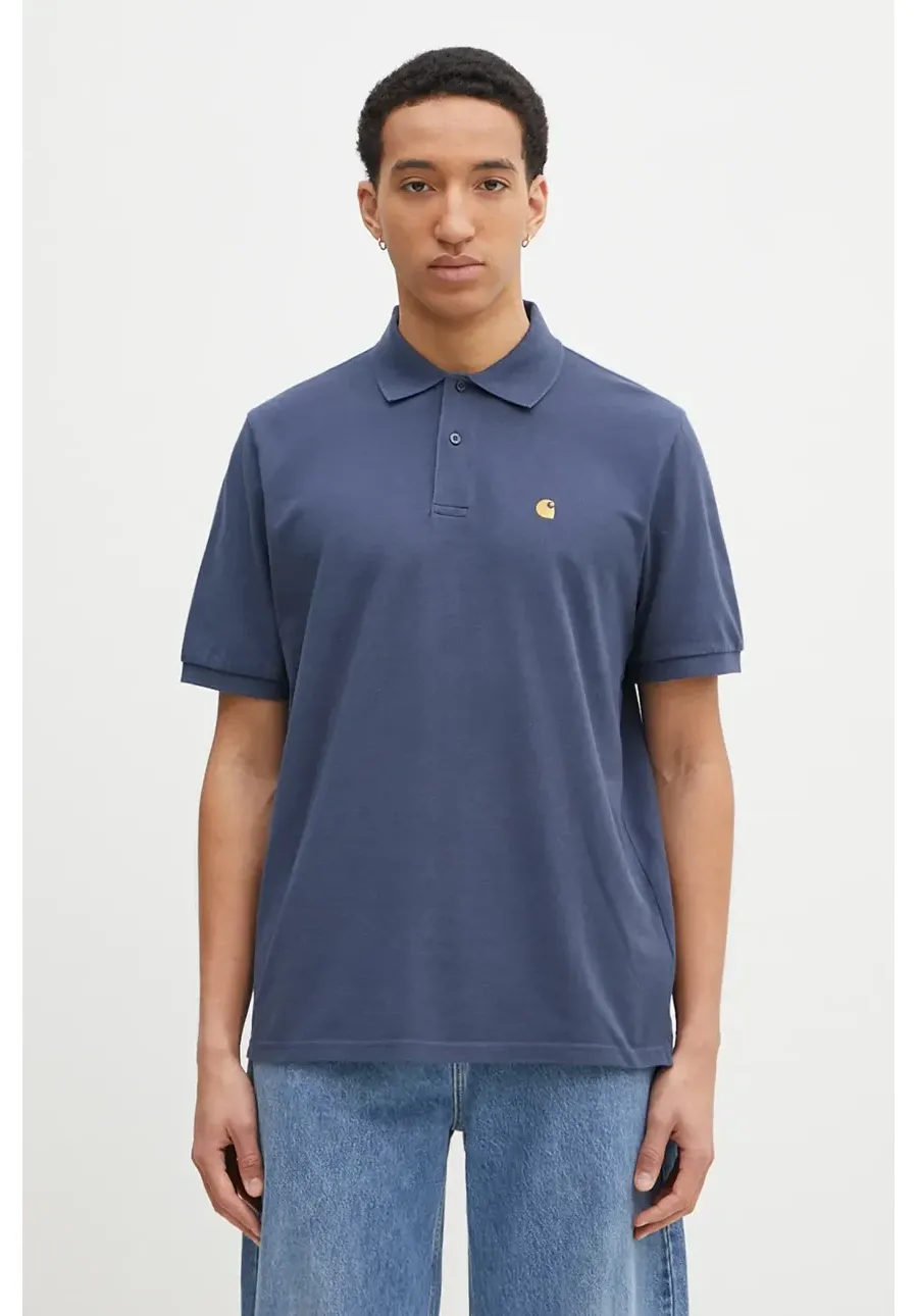 obrazek 1 Carhartt WIP polo bawełniane S/S Chase Pique Polo męski kolor niebieski gładki I023807.2Q8XX
