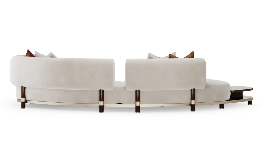 obrazek 6 Wyjątkowa tapicerowana sofa ze zintegrowanym stolikiem bocznym, wykonana z solidnej drewnianej konstrukcji z wyrafinowanymi metalowymi detalami