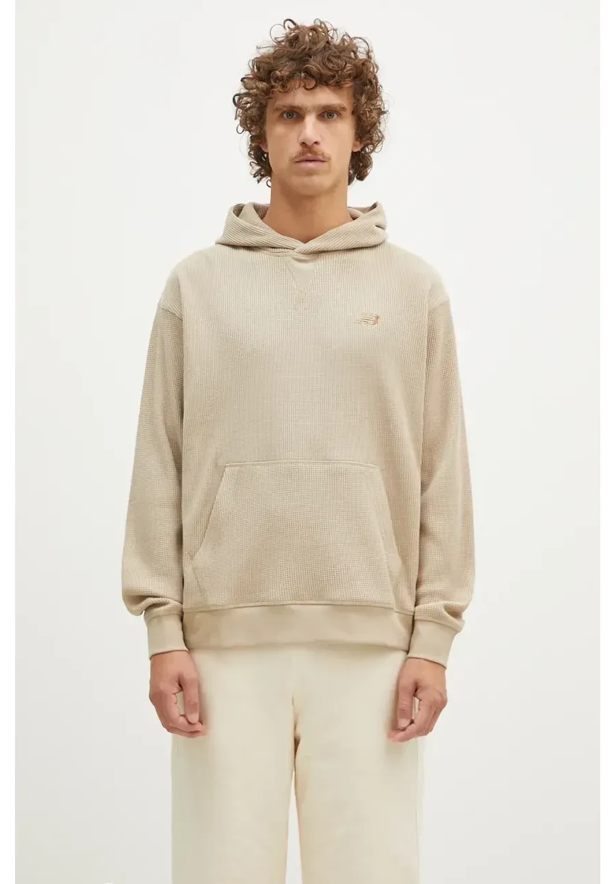 obrazek 1 New Balance bluza Waffle Knit Hoodie męska kolor beżowy z kapturem gładka MT43519SOT