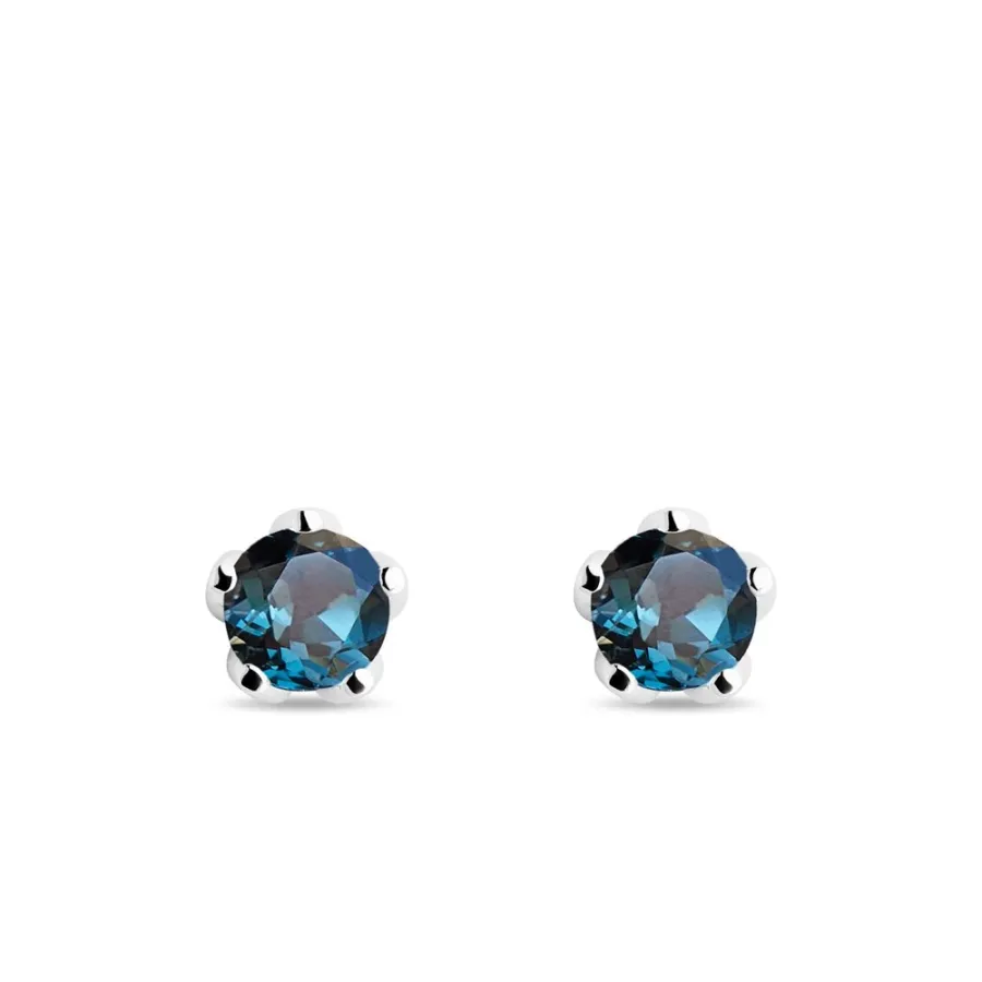 obrazek 1 Kolczyki sztyfty z topazem London Blue w białym złocie KLENOTA