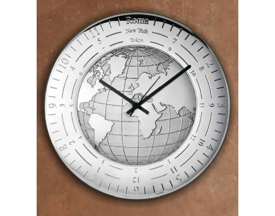 obrazek 1 Piękny srebrny zegar z przedstawieniem kuli ziemskiej