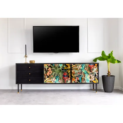 Zdjęcie Oryginalna komoda  z forniru, mosiądzu i ekskluzywnych tkanin - Spilla Esotica