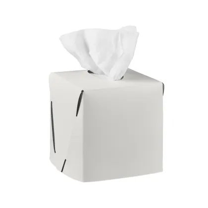 Zdjęcie Wyjątkowe pudełko na chusteczki 12x12xH12 cm wykonane z białej skóry