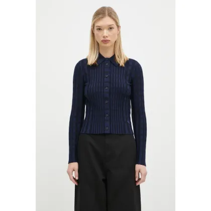 Zdjęcie Maison Kitsuné kardigan wełniany Checked kolor granatowy lekki NW00412KF0003
