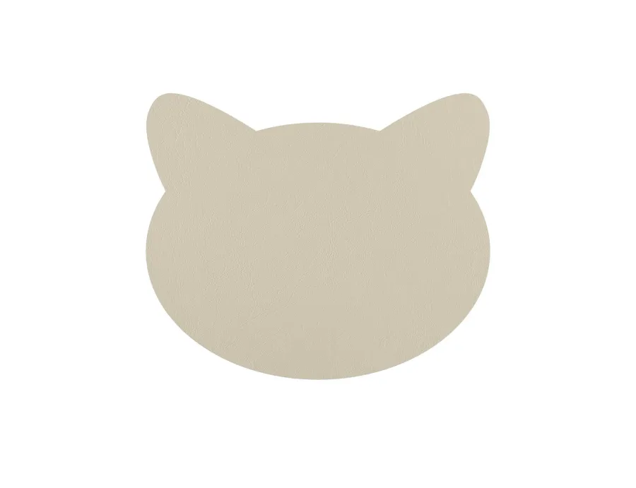 obrazek 3 Podkładka na stół - głowa kota wykonana ze skóry w kolorze białym i kremowym