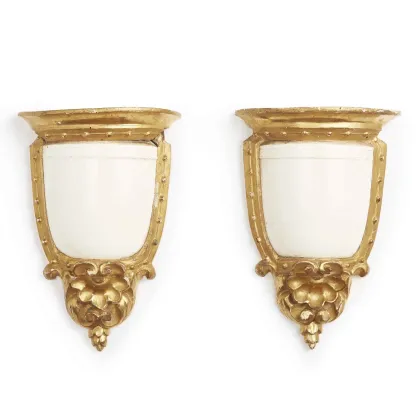 Picture Early 19th century neoclassical carved and gilded wall brackets made of majolica