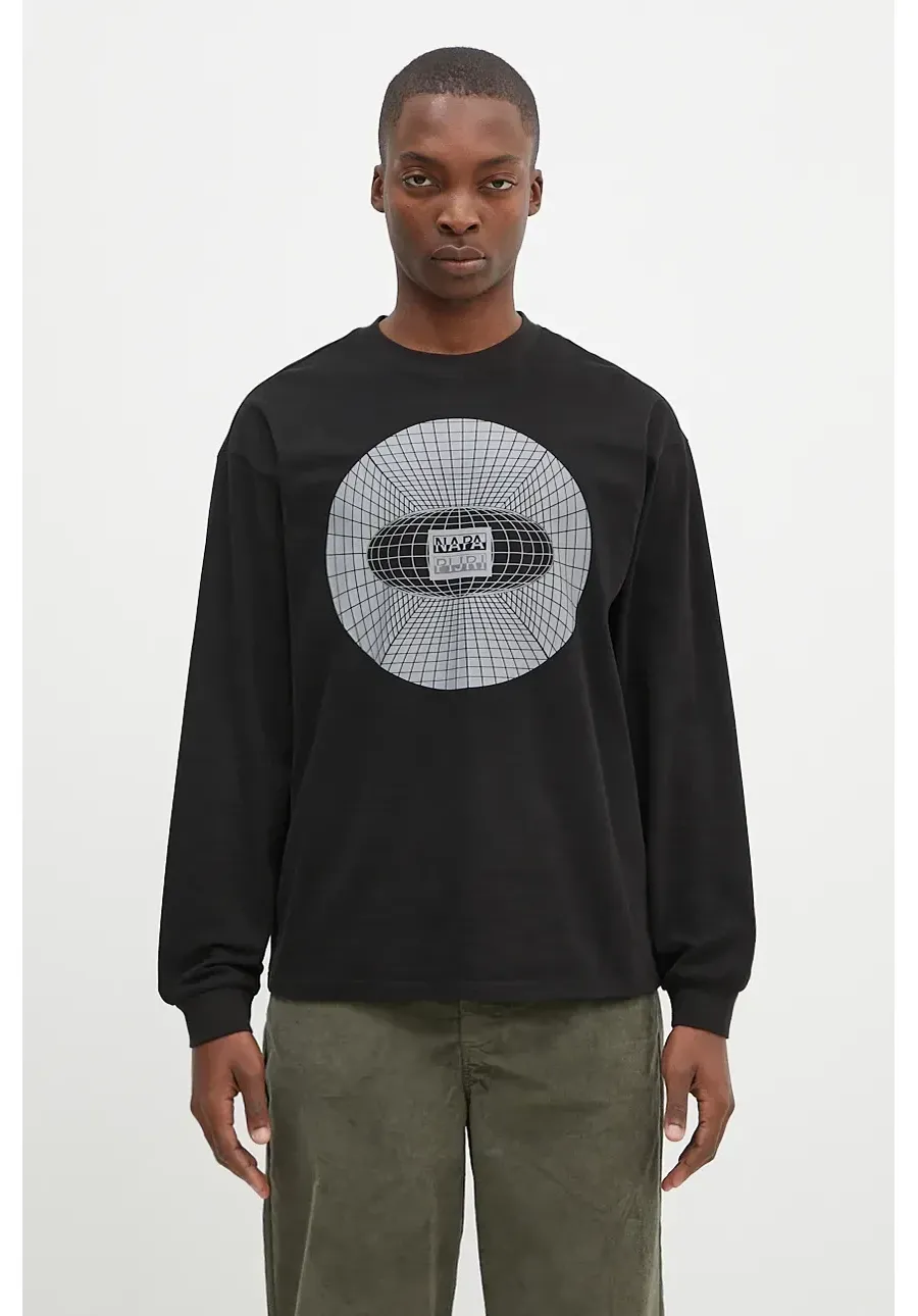 obrazek 1 Napapijri longsleeve bawełniany S-Jaman Ls kolor czarny z nadrukiem NP0A4I9E9411