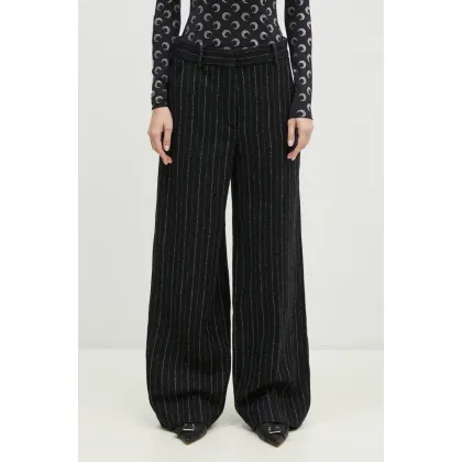 Zdjęcie Kenzo spodnie wełniane Stripped Wide Pants kolor czarny proste high waist FE62PA0949GM.99