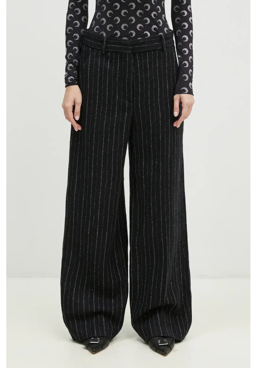 obrazek 1 Kenzo spodnie wełniane Stripped Wide Pants kolor czarny proste high waist FE62PA0949GM.99