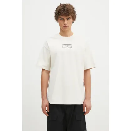 Zdjęcie Napapijri t-shirt bawełniany S-Premium Ss męski kolor beżowy z nadrukiem NP0A4I6QN1J1