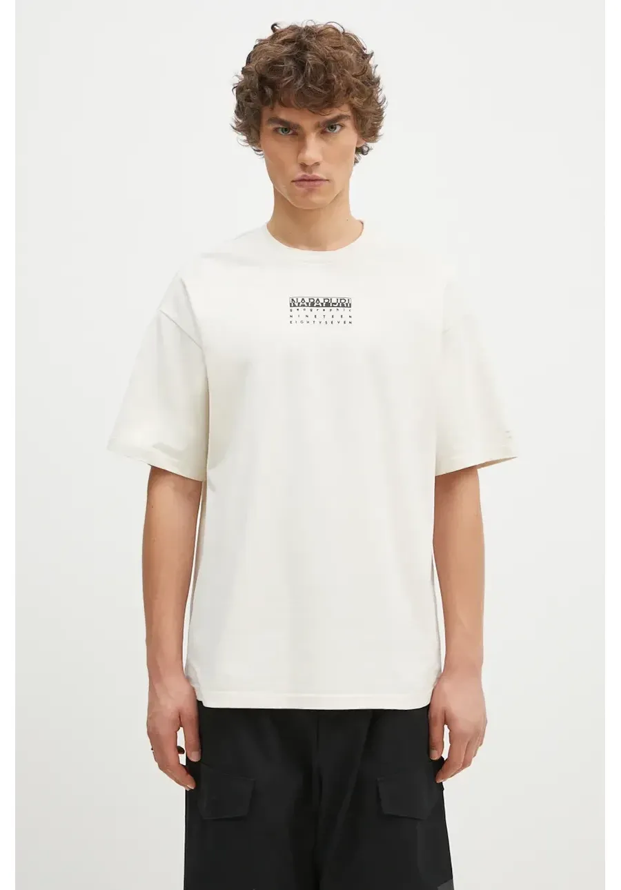 obrazek 1 Napapijri t-shirt bawełniany S-Premium Ss męski kolor beżowy z nadrukiem NP0A4I6QN1J1
