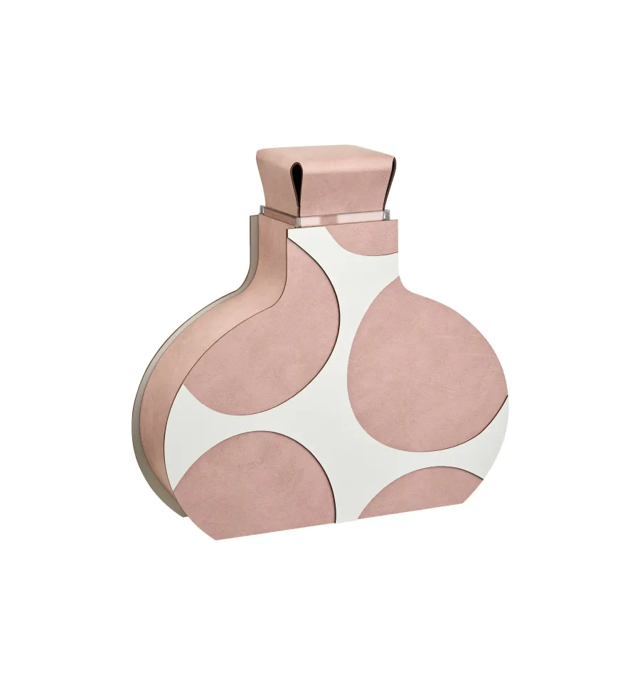 obrazek 3 Designerski wazon Otto 9x37xH38 cm wykonany ze skóry w kolorze pudrowego różu i perłowym