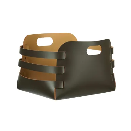 Zdjęcie Wyjątkowy skórzany koszyk Riga w kolorze ciemnooliwkowym