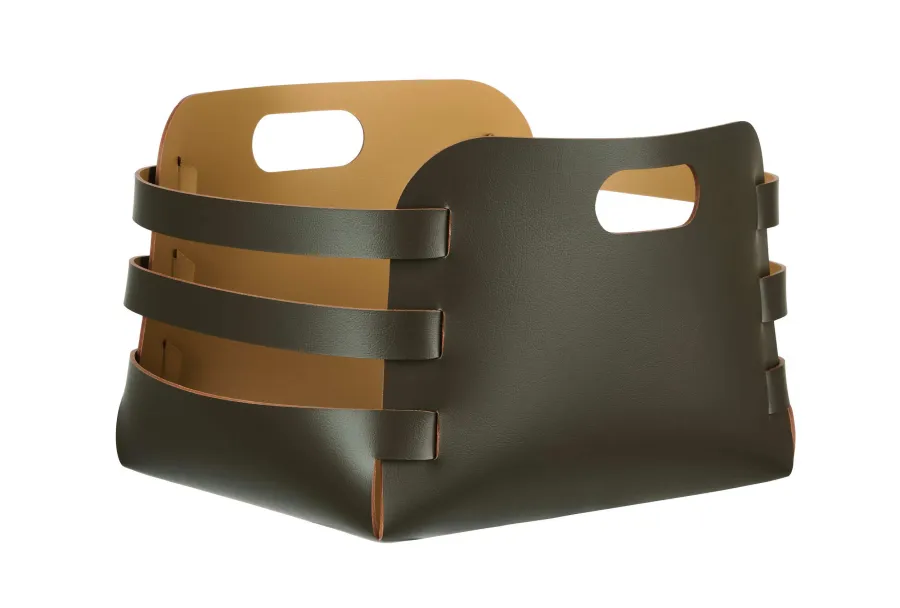 obrazek 1 Wyjątkowy skórzany koszyk Riga w kolorze ciemnooliwkowym