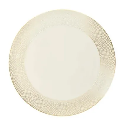 Zdjęcie Niemiecki kremowy okrągły talerz na tartę wykonany z porcelany zdobiony złotym wzorem – Tettau